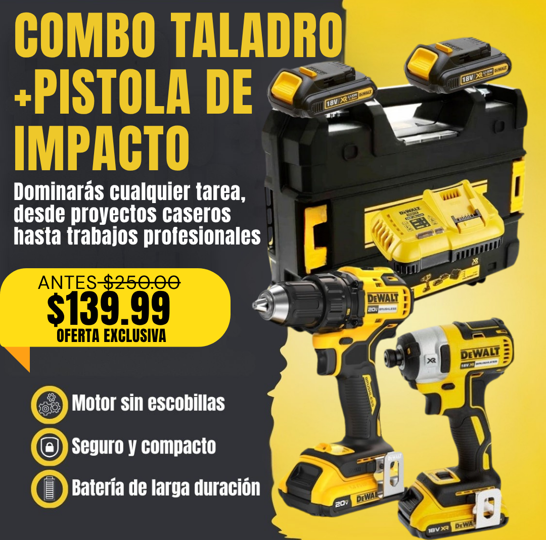 Kit DeWalt  Taladro Percutor y Amoladora + Mascara Protectora.