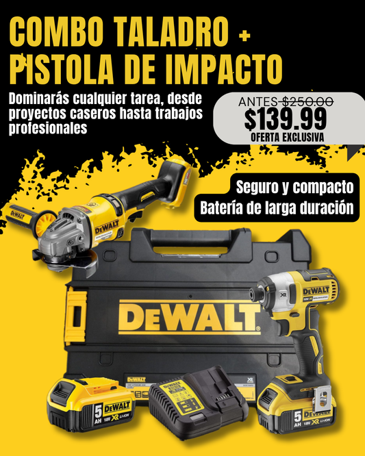 KIT  DEWALT TALADRO DE IMPACTO + AMOLADORA INALAMBRICA