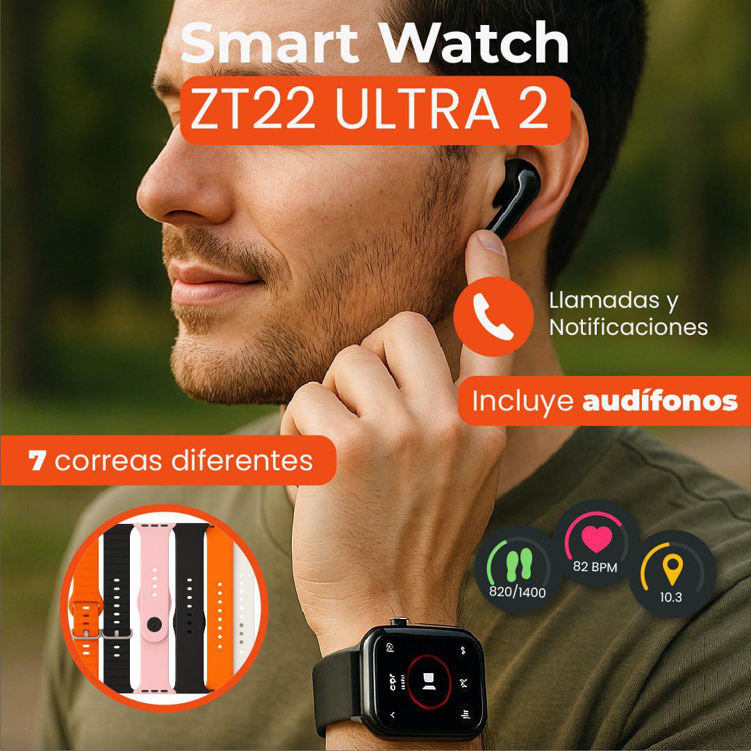 Transforma tu estilo y bienestar con el Smartwatch ZT22 Ultra 2 – ¡Ahora con 7 correas intercambiables y auriculares inalámbricos incluidos!