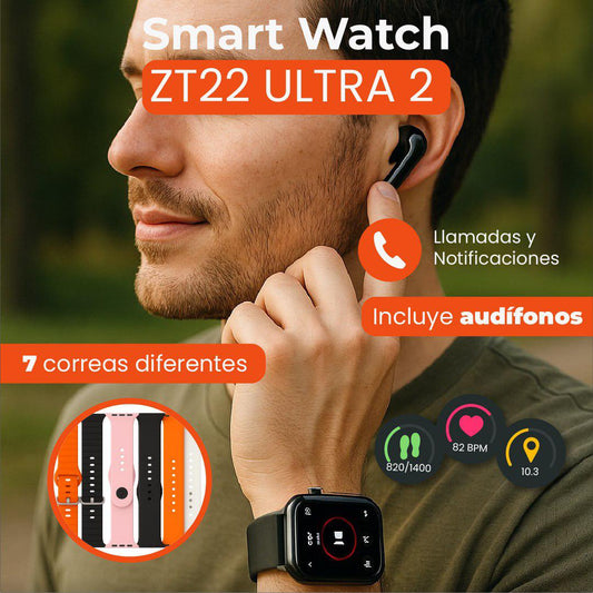 Transforma tu estilo y bienestar con el Smartwatch ZT22 Ultra 2 – ¡Ahora con 7 correas intercambiables y auriculares inalámbricos incluidos!